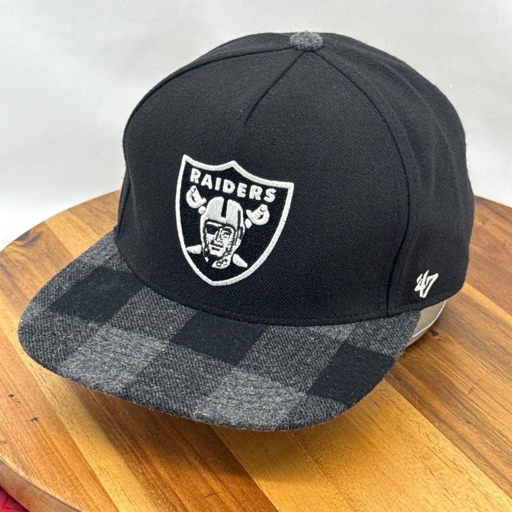 Oakland Raiders NFL Hat Black Gray Plaid Brim 2001 Vintage Football Cap